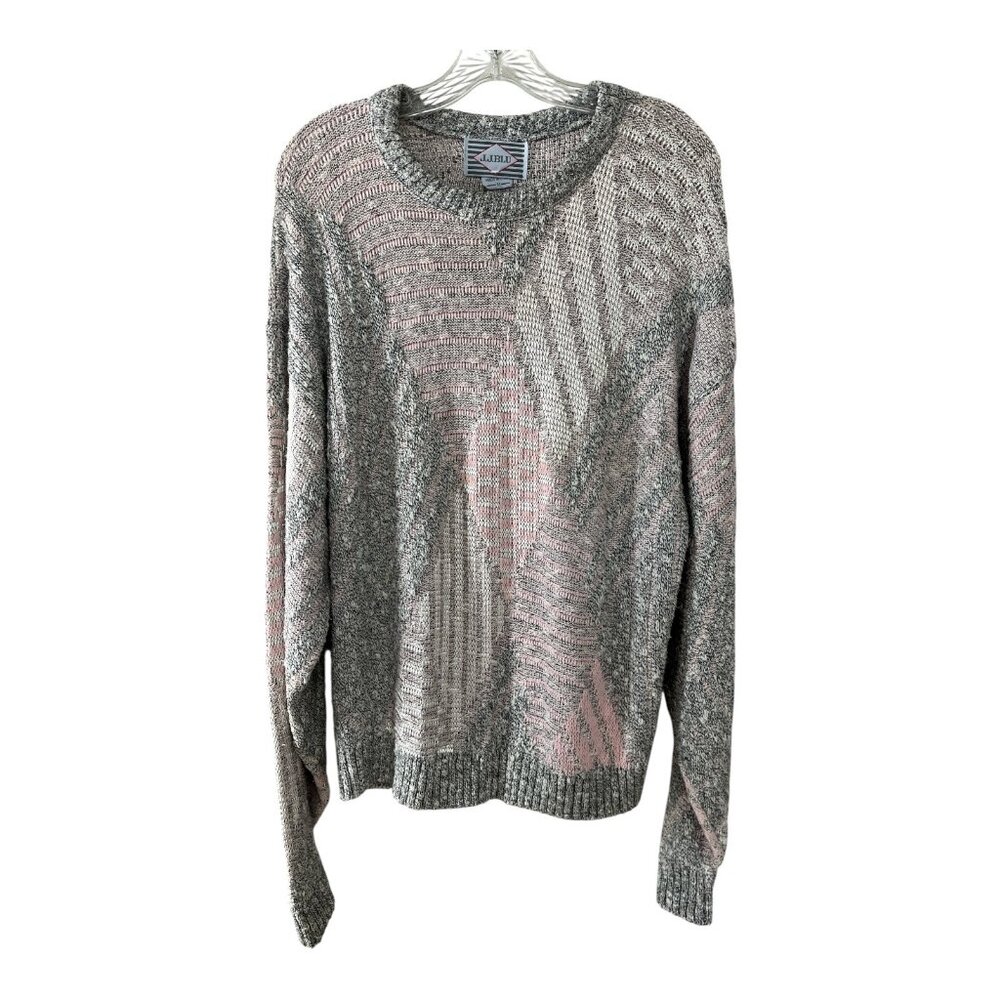 Vtg J.J. Blu Women’s M Sweater Pink Gray Abstract Knit 90s Made in USA